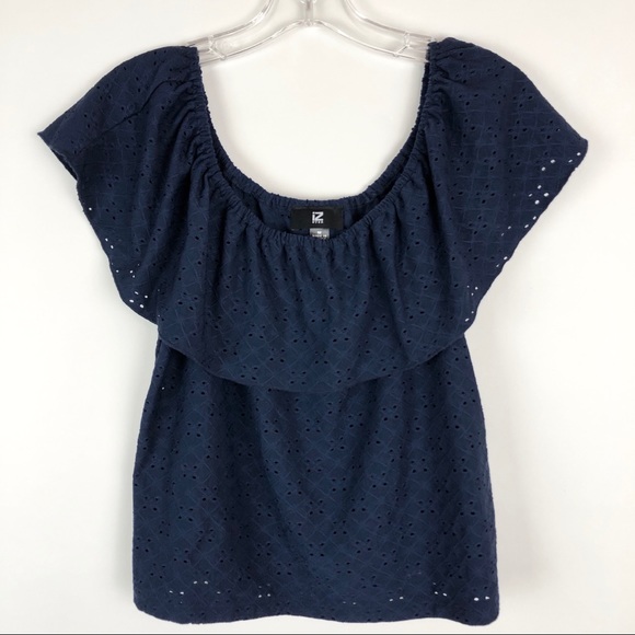 iZ Byer Loose Off the Shoulder Navy Blue Tank Top - Picture 1 of 8